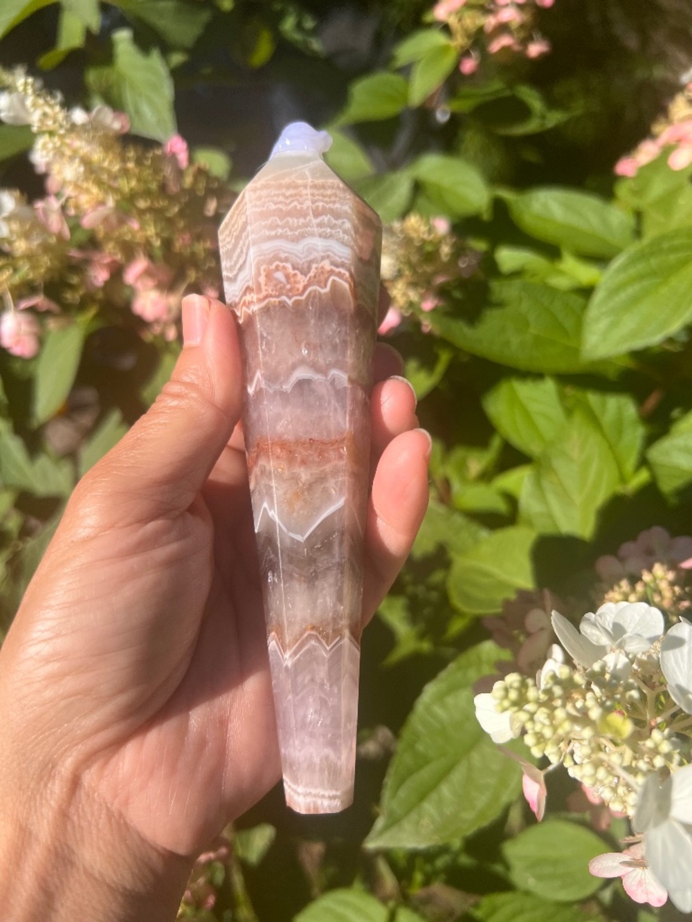 Amethyst (6) lace agate wand with stand | Crystal